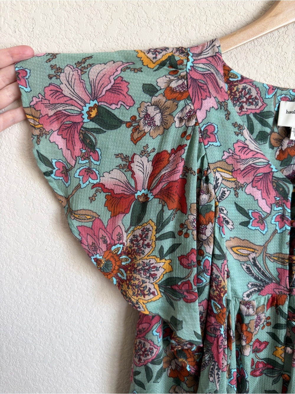 Haute Hippie Tribe Karen Floral Flutter Sleeve Babydoll Blouse Modal Size S Boho - Picture 6 of 12